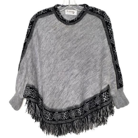 ALPAFINA Alpaca Gray Wool Aztec Poncho - Picture 1 of 5